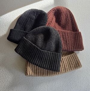 Winter Beanie Bundle – 4 Ribbed Knit Hats (Black, Brown, Tan, Green)